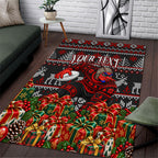 Personalized Bombers Football Christmas Area Rug Australian Football Mascot - Ugly Xmas Pattern Festive