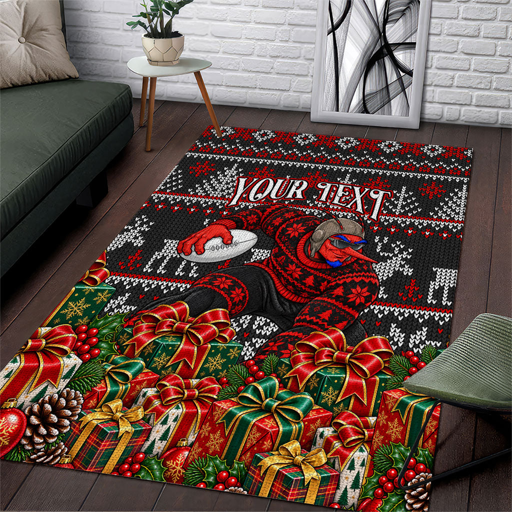 Personalized Bombers Football Christmas Area Rug Australian Football Mascot - Ugly Xmas Pattern Festive