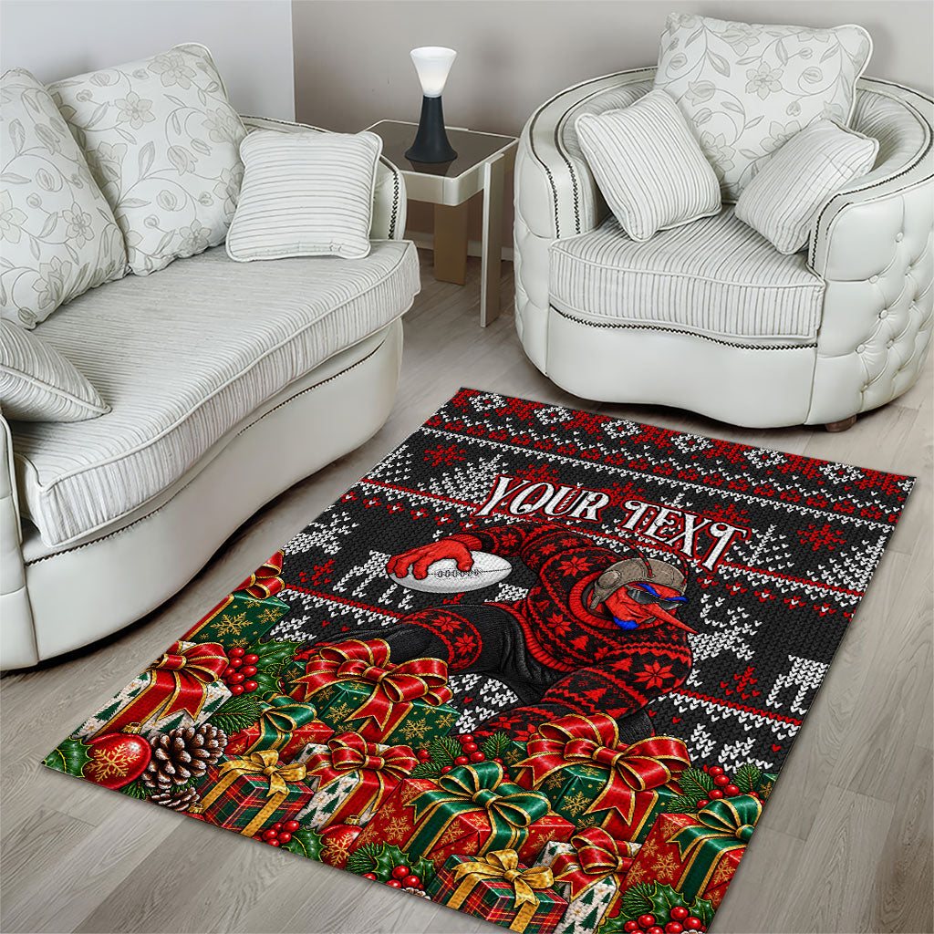 Personalized Bombers Football Christmas Area Rug Australian Football Mascot - Ugly Xmas Pattern Festive