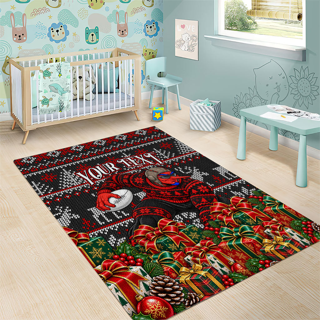 Personalized Bombers Football Christmas Area Rug Australian Football Mascot - Ugly Xmas Pattern Festive