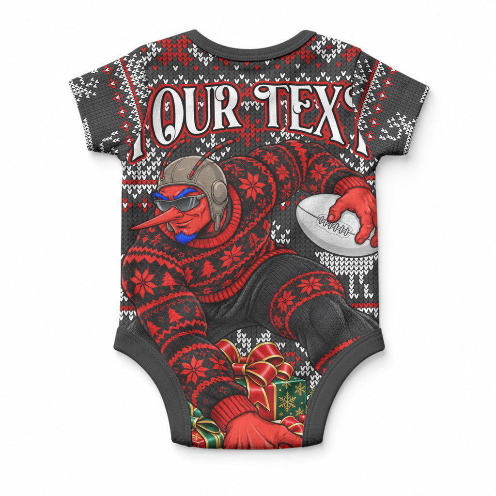 Personalized Bombers Football Christmas Baby Onesie Australian Football Mascot - Ugly Xmas Pattern Festive
