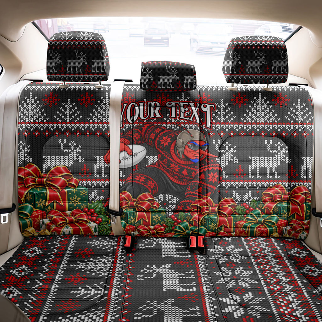 Personalized Bombers Football Christmas Back Car Seat Cover Australian Football Mascot - Ugly Xmas Pattern Festive