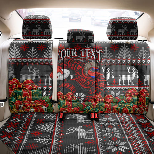 Personalized Bombers Football Christmas Back Car Seat Cover Australian Football Mascot - Ugly Xmas Pattern Festive