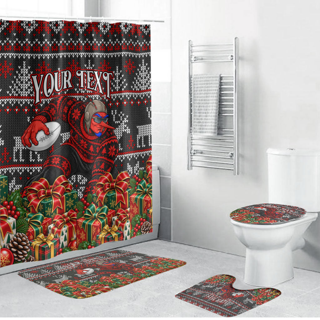 Personalized Bombers Football Christmas Bathroom Set Australian Football Mascot - Ugly Xmas Pattern Festive