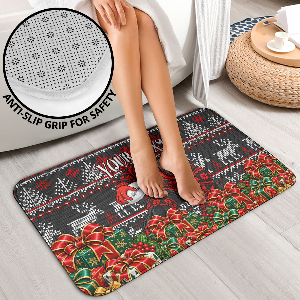 Personalized Bombers Football Christmas Bathroom Set Australian Football Mascot - Ugly Xmas Pattern Festive