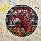 Personalized Bombers Football Christmas Beach Blanket Australian Football Mascot - Ugly Xmas Pattern Festive
