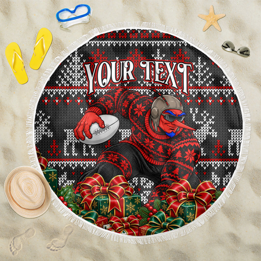Personalized Bombers Football Christmas Beach Blanket Australian Football Mascot - Ugly Xmas Pattern Festive