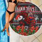 Personalized Bombers Football Christmas Beach Blanket Australian Football Mascot - Ugly Xmas Pattern Festive