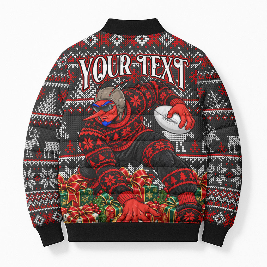 Personalized Bombers Football Christmas Bomber Puffer Jacket Australian Football Mascot - Ugly Xmas Pattern Festive