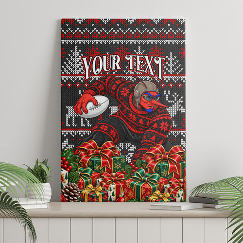 Personalized Bombers Football Christmas Canvas Wall Art Australian Football Mascot - Ugly Xmas Pattern Festive
