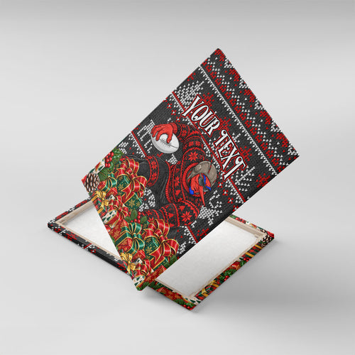 Personalized Bombers Football Christmas Canvas Wall Art Australian Football Mascot - Ugly Xmas Pattern Festive