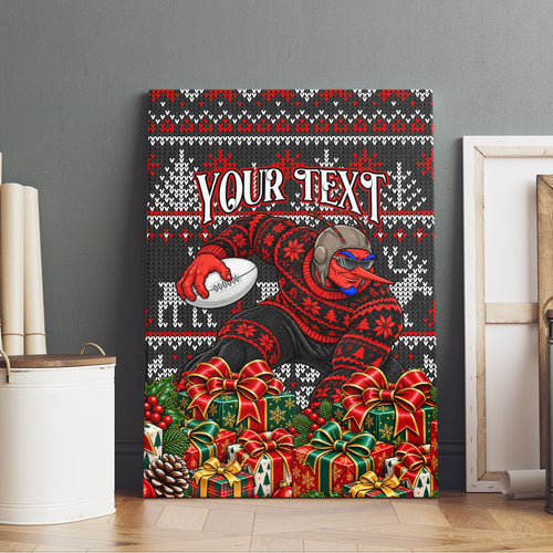 Personalized Bombers Football Christmas Canvas Wall Art Australian Football Mascot - Ugly Xmas Pattern Festive