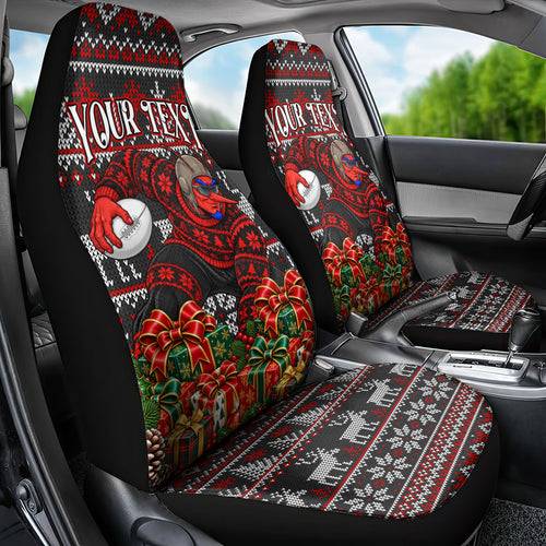 Personalized Bombers Football Christmas Car Seat Cover Australian Football Mascot - Ugly Xmas Pattern Festive