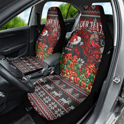 Personalized Bombers Football Christmas Car Seat Cover Australian Football Mascot - Ugly Xmas Pattern Festive