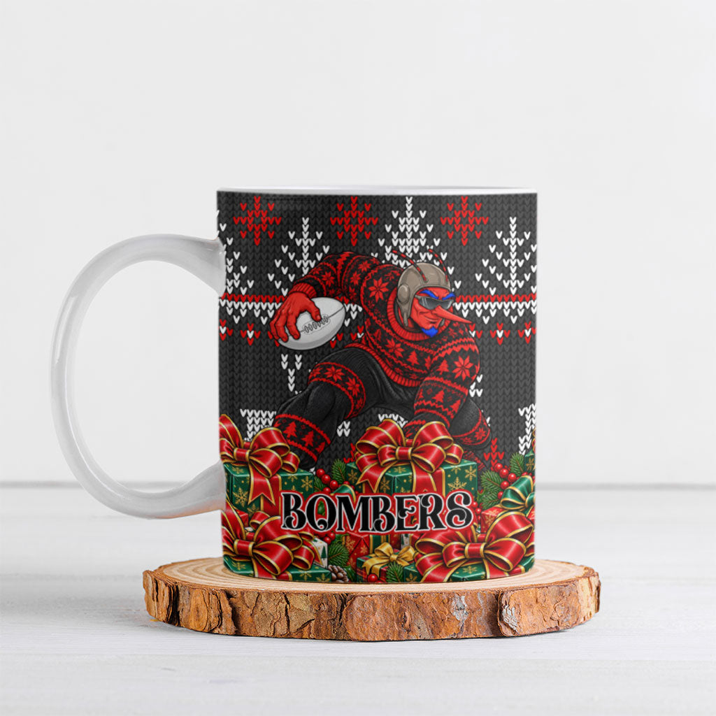 Personalized Bombers Football Christmas Ceramic Mug Australian Football Mascot - Ugly Xmas Pattern Festive