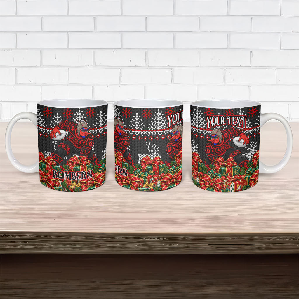 Personalized Bombers Football Christmas Ceramic Mug Australian Football Mascot - Ugly Xmas Pattern Festive