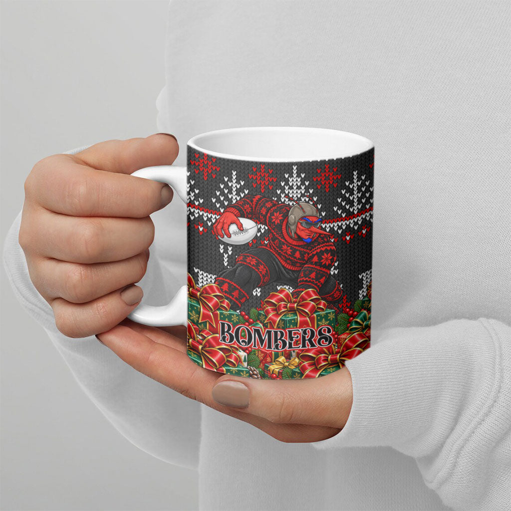 Personalized Bombers Football Christmas Ceramic Mug Australian Football Mascot - Ugly Xmas Pattern Festive