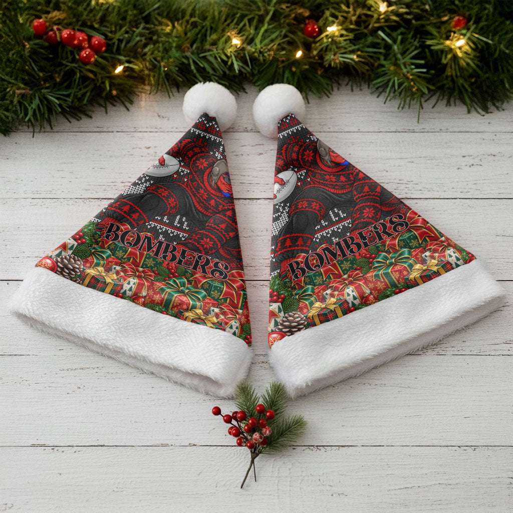 Bombers Football Christmas Santa Hat Australian Football Mascot - Ugly Xmas Pattern Festive