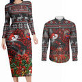 Personalized Bombers Football Christmas Couples Matching Long Sleeve Bodycon Dress and Long Sleeve Button Shirt Australian Football Mascot - Ugly Xmas Pattern Festive
