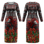Personalized Bombers Football Christmas Couples Matching Long Sleeve Bodycon Dress and Long Sleeve Button Shirt Australian Football Mascot - Ugly Xmas Pattern Festive