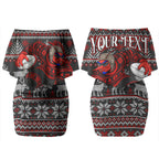 Personalized Bombers Football Christmas Couples Matching Off Shoulder Short Dress and Hawaiian Shirt Australian Football Mascot - Ugly Xmas Pattern Festive