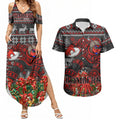 Personalized Bombers Football Christmas Couples Matching Summer Maxi Dress and Hawaiian Shirt Australian Football Mascot - Ugly Xmas Pattern Festive