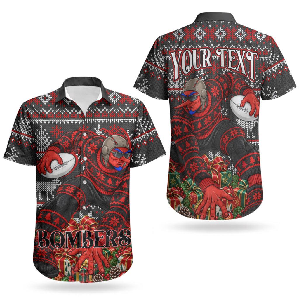 Personalized Bombers Football Christmas Couples Matching Summer Maxi Dress and Hawaiian Shirt Australian Football Mascot - Ugly Xmas Pattern Festive