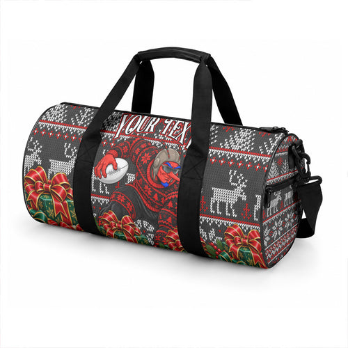 Personalized Bombers Football Christmas Duffle Bag Australian Football Mascot - Ugly Xmas Pattern Festive
