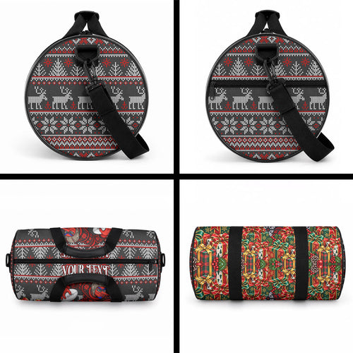 Personalized Bombers Football Christmas Duffle Bag Australian Football Mascot - Ugly Xmas Pattern Festive