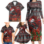Personalized Bombers Football Christmas Family Matching Long Sleeve Bodycon Dress and Hawaiian Shirt Australian Football Mascot - Ugly Xmas Pattern Festive