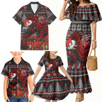 Personalized Bombers Football Christmas Family Matching Mermaid Dress and Hawaiian Shirt Australian Football Mascot - Ugly Xmas Pattern Festive