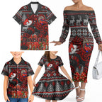 Personalized Bombers Football Christmas Family Matching Off The Shoulder Long Sleeve Dress and Hawaiian Shirt Australian Football Mascot - Ugly Xmas Pattern Festive
