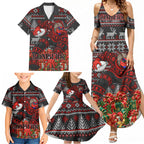 Personalized Bombers Football Christmas Family Matching Summer Maxi Dress and Hawaiian Shirt Australian Football Mascot - Ugly Xmas Pattern Festive