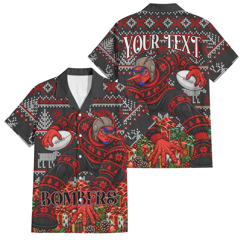 Personalized Bombers Football Christmas Family Matching Summer Maxi Dress and Hawaiian Shirt Australian Football Mascot - Ugly Xmas Pattern Festive