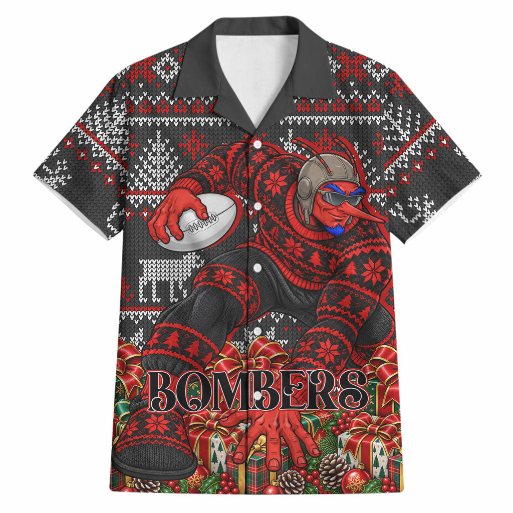Personalized Bombers Football Christmas Hawaiian Shirt Australian Football Mascot - Ugly Xmas Pattern Festive