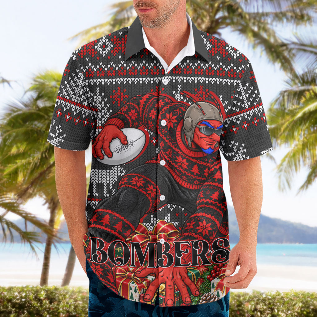 Personalized Bombers Football Christmas Hawaiian Shirt Australian Football Mascot - Ugly Xmas Pattern Festive