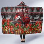 Personalized Bombers Football Christmas Hooded Blanket Australian Football Mascot - Ugly Xmas Pattern Festive