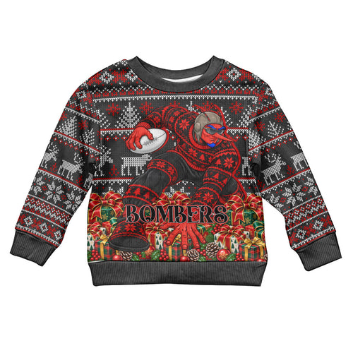 Personalized Bombers Football Christmas Kid Ugly Christmas Sweater Australian Football Mascot - Ugly Xmas Pattern Festive
