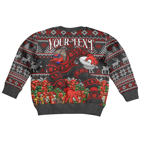 Personalized Bombers Football Christmas Kid Ugly Christmas Sweater Australian Football Mascot - Ugly Xmas Pattern Festive