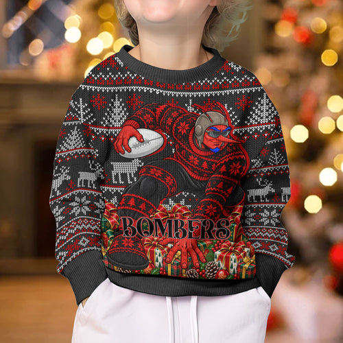 Personalized Bombers Football Christmas Kid Ugly Christmas Sweater Australian Football Mascot - Ugly Xmas Pattern Festive