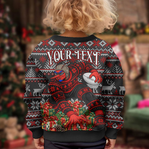 Personalized Bombers Football Christmas Kid Ugly Christmas Sweater Australian Football Mascot - Ugly Xmas Pattern Festive