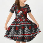 Personalized Bombers Football Christmas Kid Short Sleeve Dress Australian Football Mascot - Ugly Xmas Pattern Festive