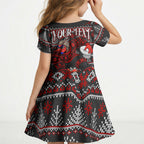 Personalized Bombers Football Christmas Kid Short Sleeve Dress Australian Football Mascot - Ugly Xmas Pattern Festive