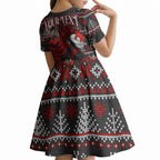 Personalized Bombers Football Christmas Kid Short Sleeve Dress Australian Football Mascot - Ugly Xmas Pattern Festive