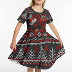 Personalized Bombers Football Christmas Kid Short Sleeve Dress Australian Football Mascot - Ugly Xmas Pattern Festive