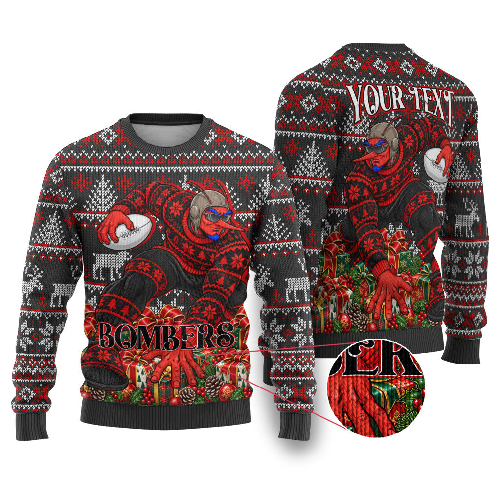 Personalized Bombers Football Christmas Ugly Christmas Sweater Australian Football Mascot - Ugly Xmas Pattern Festive