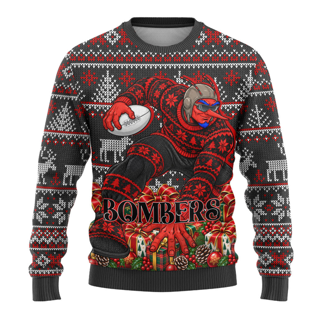Personalized Bombers Football Christmas Ugly Christmas Sweater Australian Football Mascot - Ugly Xmas Pattern Festive