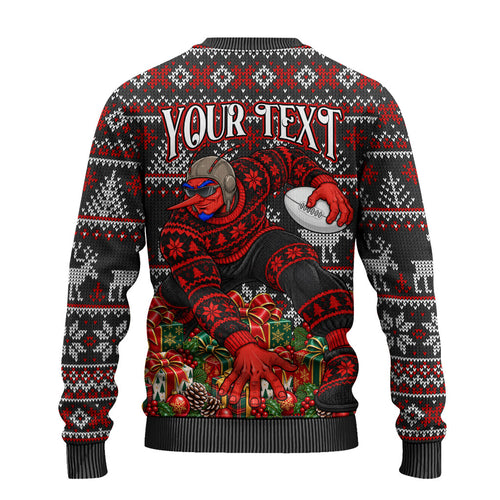 Personalized Bombers Football Christmas Ugly Christmas Sweater Australian Football Mascot - Ugly Xmas Pattern Festive