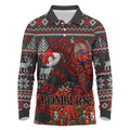 Personalized Bombers Football Christmas Long Sleeve Polo Shirt Australian Football Mascot - Ugly Xmas Pattern Festive