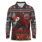 Personalized Bombers Football Christmas Long Sleeve Polo Shirt Australian Football Mascot - Ugly Xmas Pattern Festive